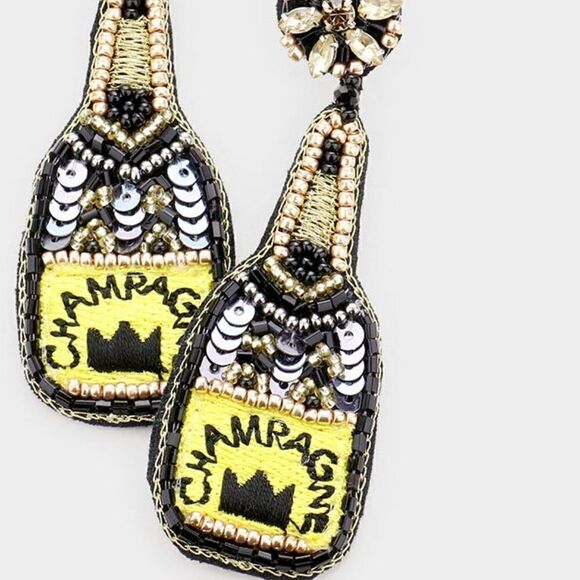 Champagne Black Sequin Crown Seed Bead Earrings - Picture 2 of 5